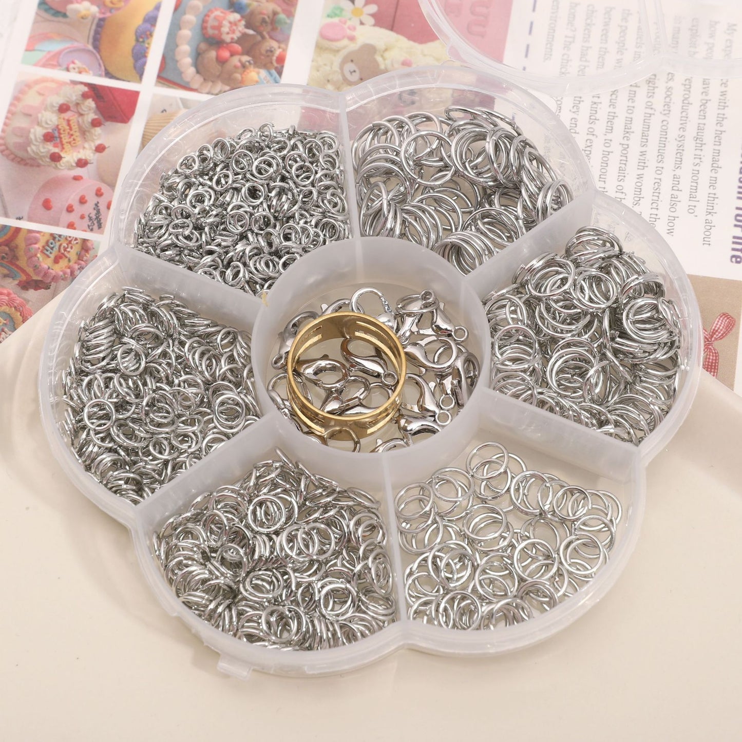 7-Compartment Boxed Single-Circle Lobster Clasp Materials & Accessories, DIY Handmade Earrings, Beaded Bracelets, Jewelry Components