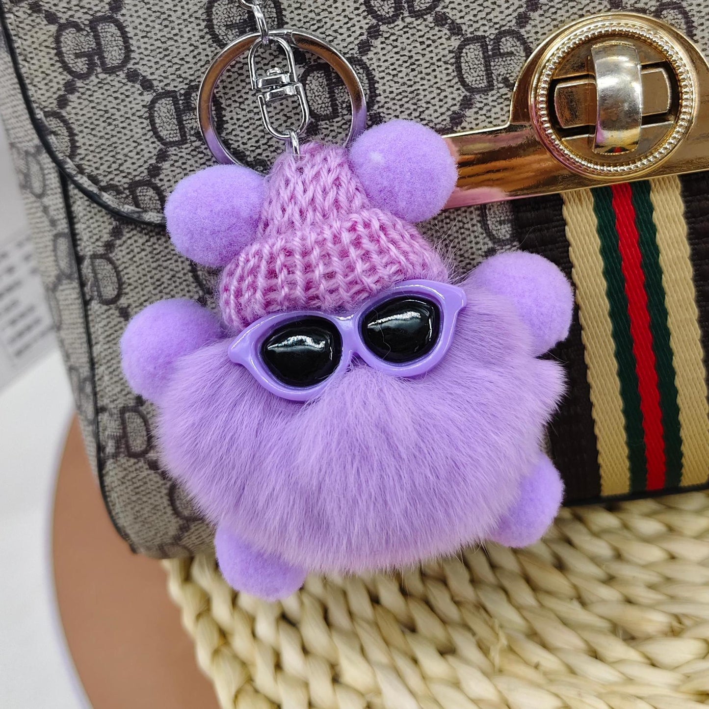 cute and colorful plush monster keychain, soft fluffy design, durable metal ring for keys, bags, backpacks - perfect gift for girls, pet lovers, bag charm
