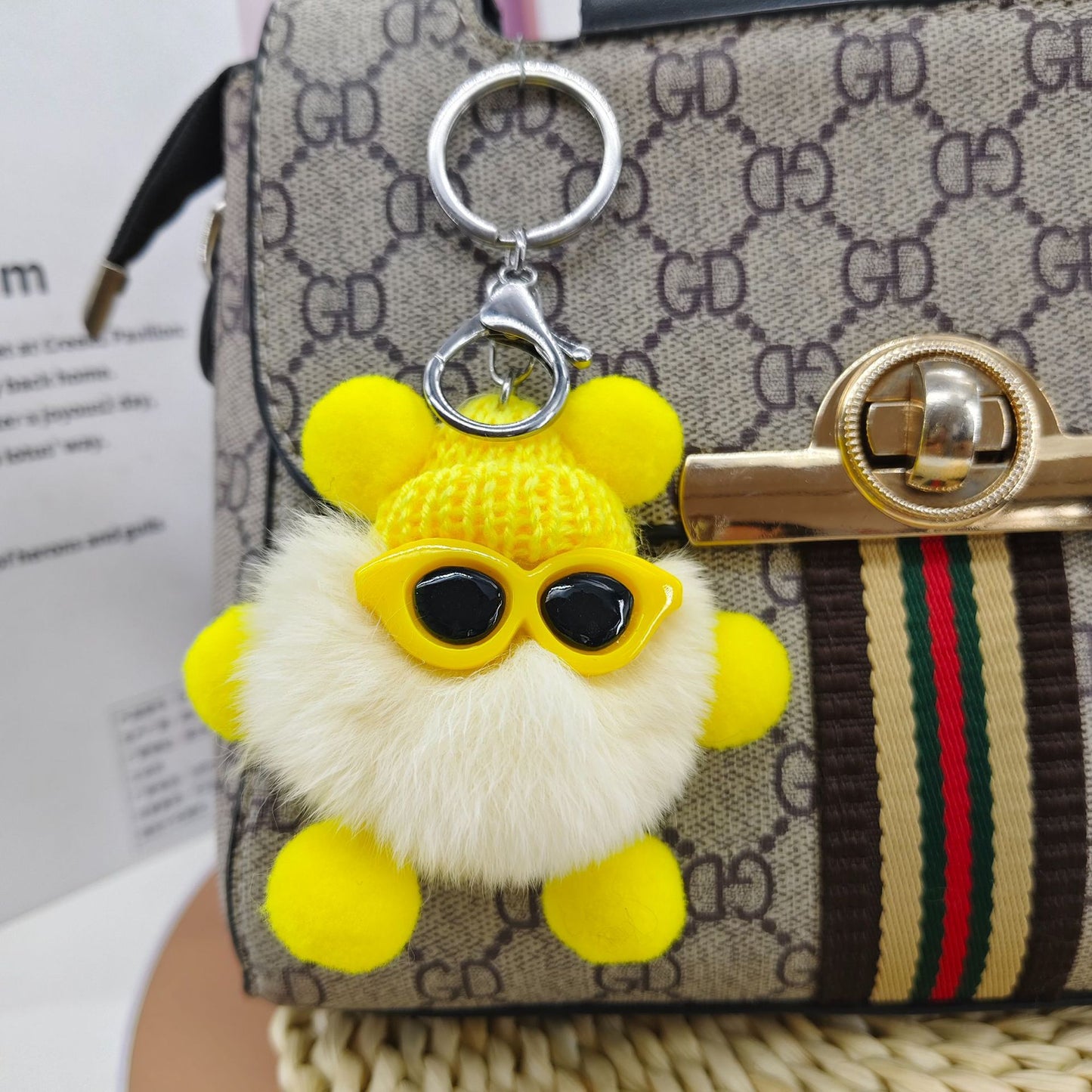 cute and colorful plush monster keychain, soft fluffy design, durable metal ring for keys, bags, backpacks - perfect gift for girls, pet lovers, bag charm