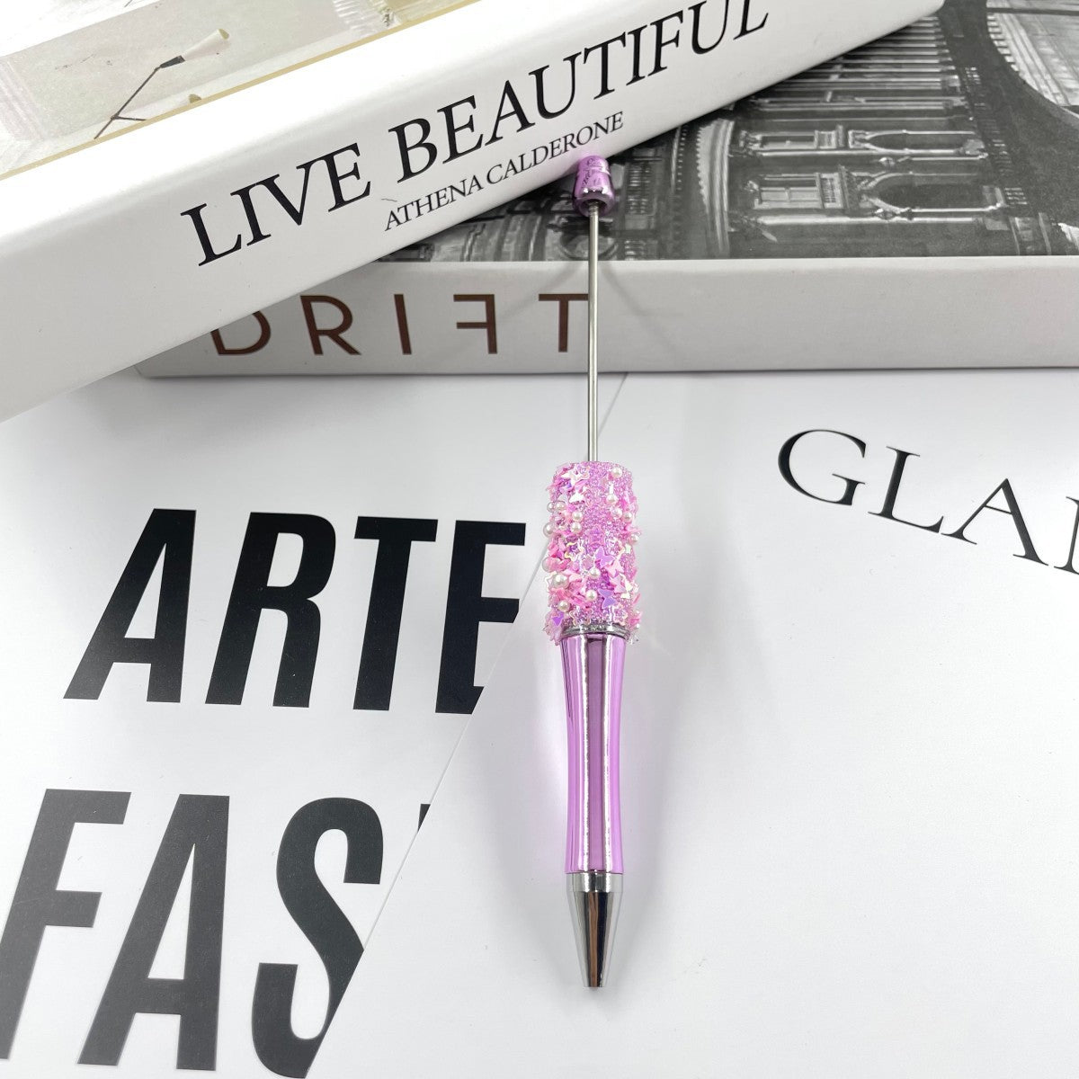 DIY Sequined Electroplated Beaded Pen, Handcrafted Resin-Embellished Multicolor Ballpoint Pen, Stylish Signature Pen