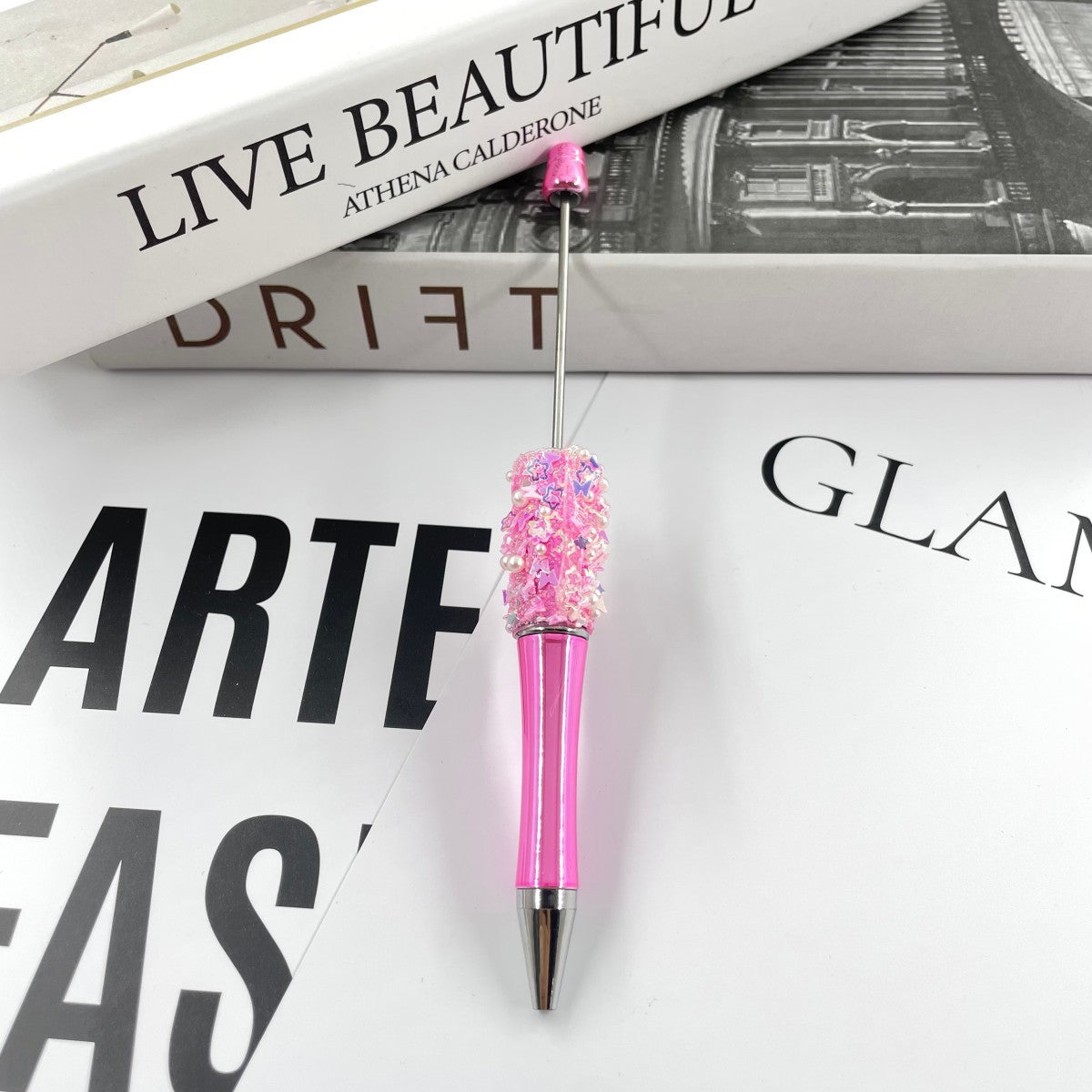 DIY Sequined Electroplated Beaded Pen, Handcrafted Resin-Embellished Multicolor Ballpoint Pen, Stylish Signature Pen