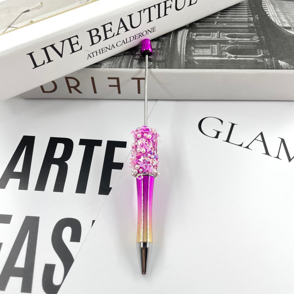 DIY Sequined Electroplated Beaded Pen, Handcrafted Resin-Embellished Multicolor Ballpoint Pen, Stylish Signature Pen